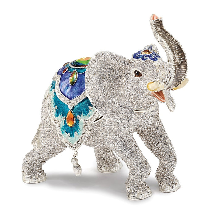 Jere Luxury Giftware, Bejeweled BAKUL Full Crystal White Elephant Trinket Box with Matching Pendant