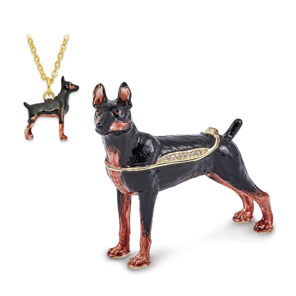 Jere Luxury Giftware, Bejeweled RALEIGH Doberman Pinscher Trinket Box with Matching Pendant Trinket Box & Keepsake Container Collectible Gift by Jere Luxury Giftware