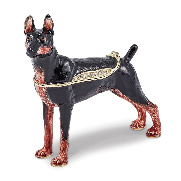 Jere Luxury Giftware, Bejeweled RALEIGH Doberman Pinscher Trinket Box with Matching Pendant