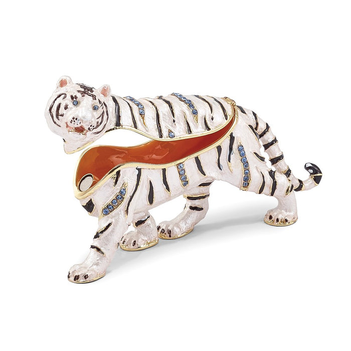 Jere Luxury Giftware, Bejeweled MALA White Tiger Trinket Box with Matching Pendant
