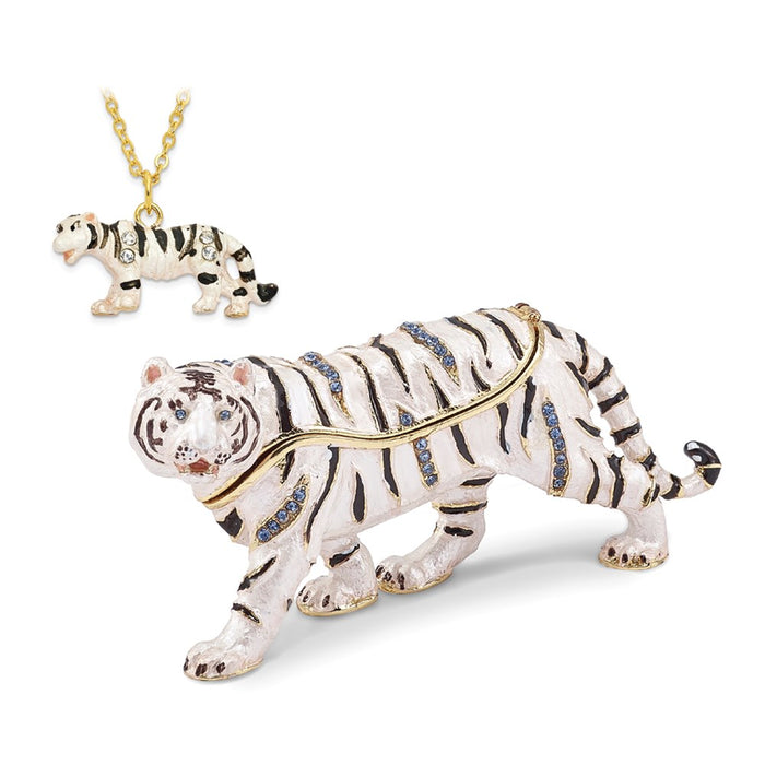 Jere Luxury Giftware, Bejeweled MALA White Tiger Trinket Box with Matching Pendant