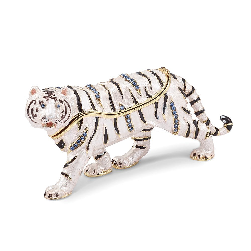Jere Luxury Giftware, Bejeweled MALA White Tiger Trinket Box with Matching Pendant Trinket Box & Keepsake Container Collectible Gift by Jere Luxury Giftware