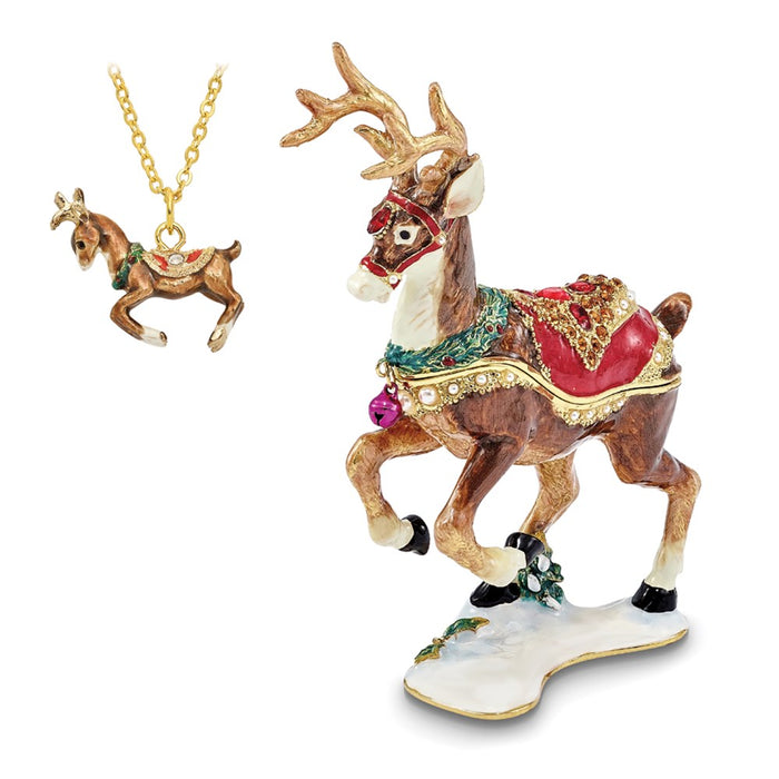Jere Luxury Giftware, Bejeweled RUFUS Reindeer Trinket Box with Matching Pendant
