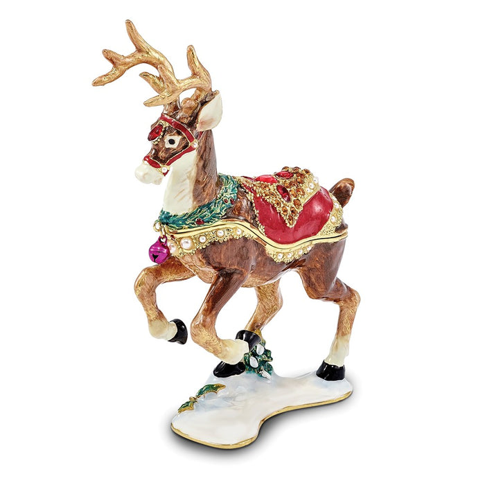 Jere Luxury Giftware, Bejeweled RUFUS Reindeer Trinket Box with Matching Pendant
