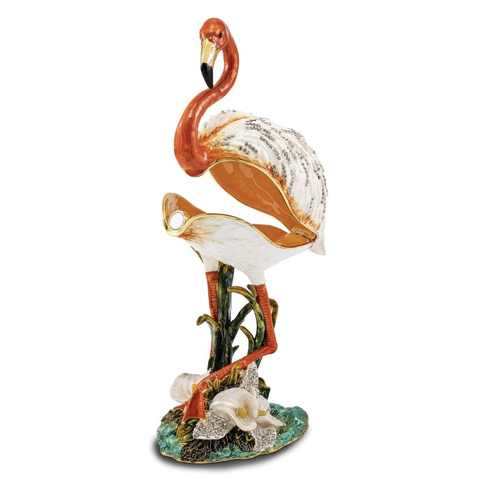 Jere Luxury Giftware, Bejeweled MANGO Large Flamingo Trinket Box with Matching Pendant