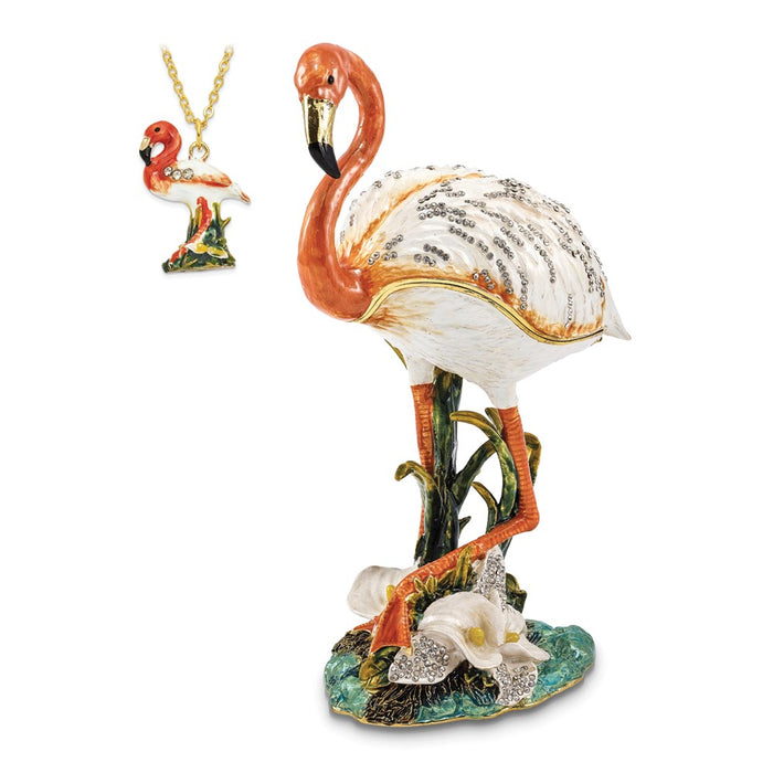 Jere Luxury Giftware, Bejeweled MANGO Large Flamingo Trinket Box with Matching Pendant