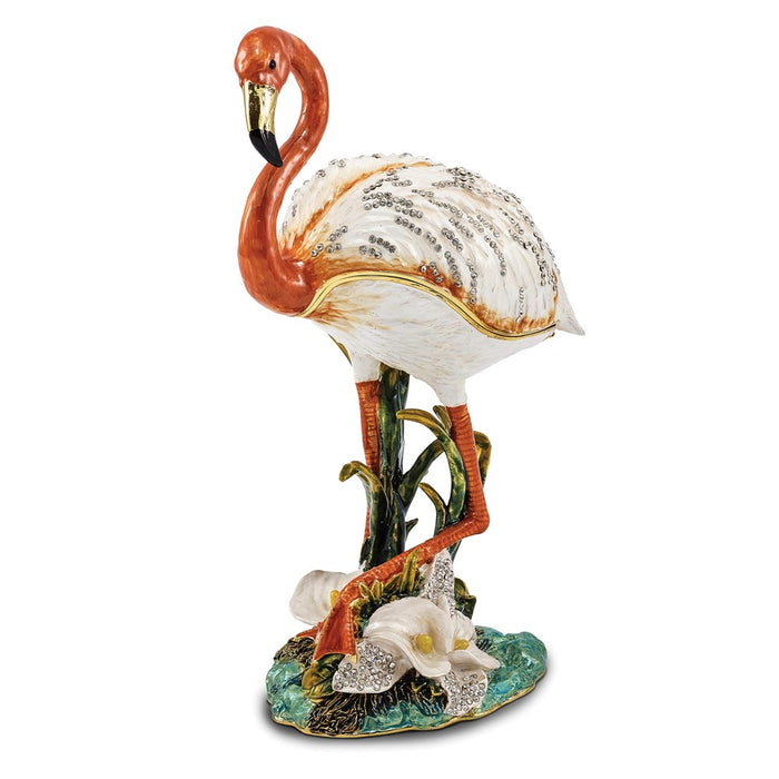 Jere Luxury Giftware, Bejeweled MANGO Large Flamingo Trinket Box with Matching Pendant