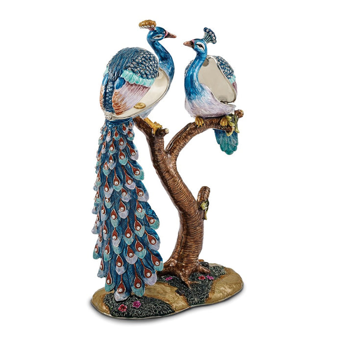 Jere Luxury Giftware, Bejeweled ROMEO & JULIET Peacock & Peahen Lovers Trinket Box with Matching Pendant