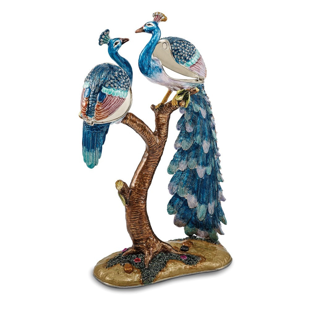 Jere Luxury Giftware, Bejeweled ROMEO & JULIET Peacock & Peahen Lovers Trinket Box with Matching Pendant Trinket Box & Keepsake Container Collectible Gift by Jere Luxury Giftware