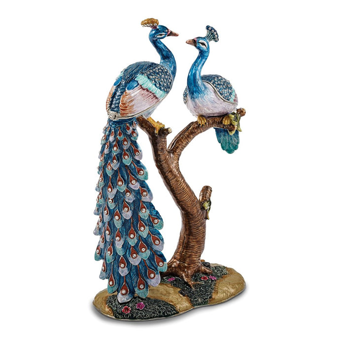 Jere Luxury Giftware, Bejeweled ROMEO & JULIET Peacock & Peahen Lovers Trinket Box with Matching Pendant