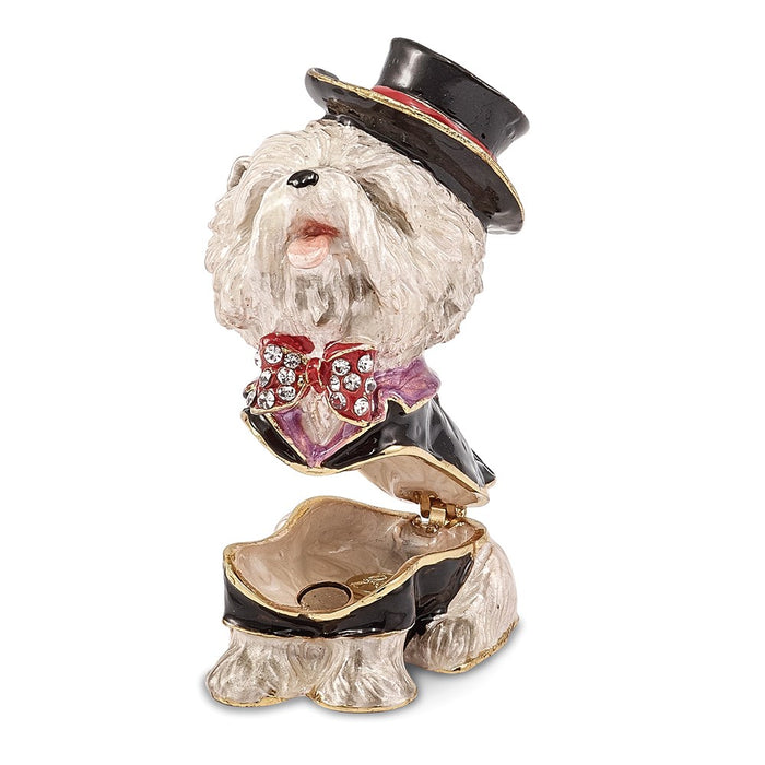 Jere Luxury Giftware, Bejeweled R. BUTLER Tuxedo Dog Trinket Box with Matching Pendant