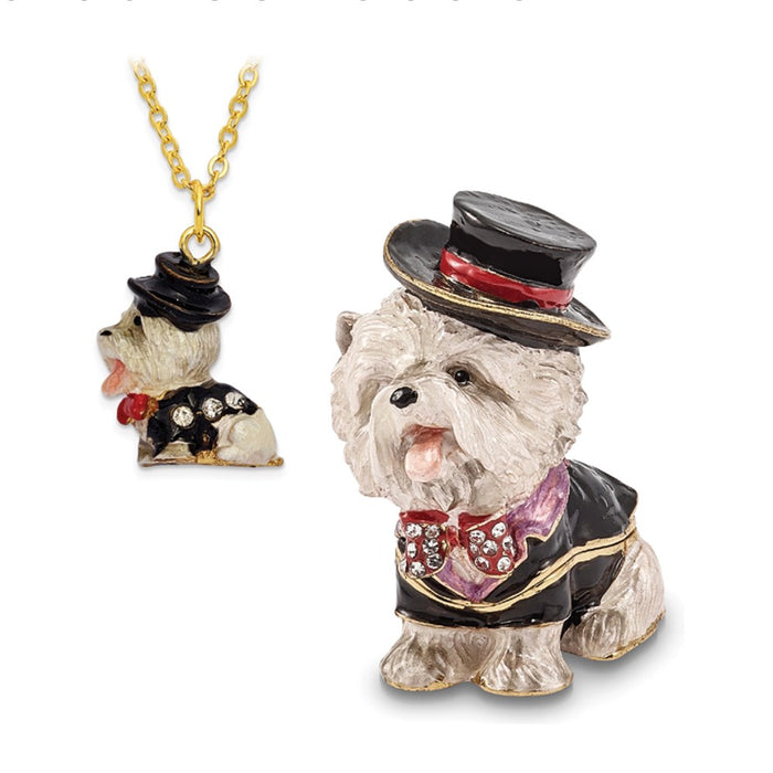 Jere Luxury Giftware, Bejeweled R. BUTLER Tuxedo Dog Trinket Box with Matching Pendant