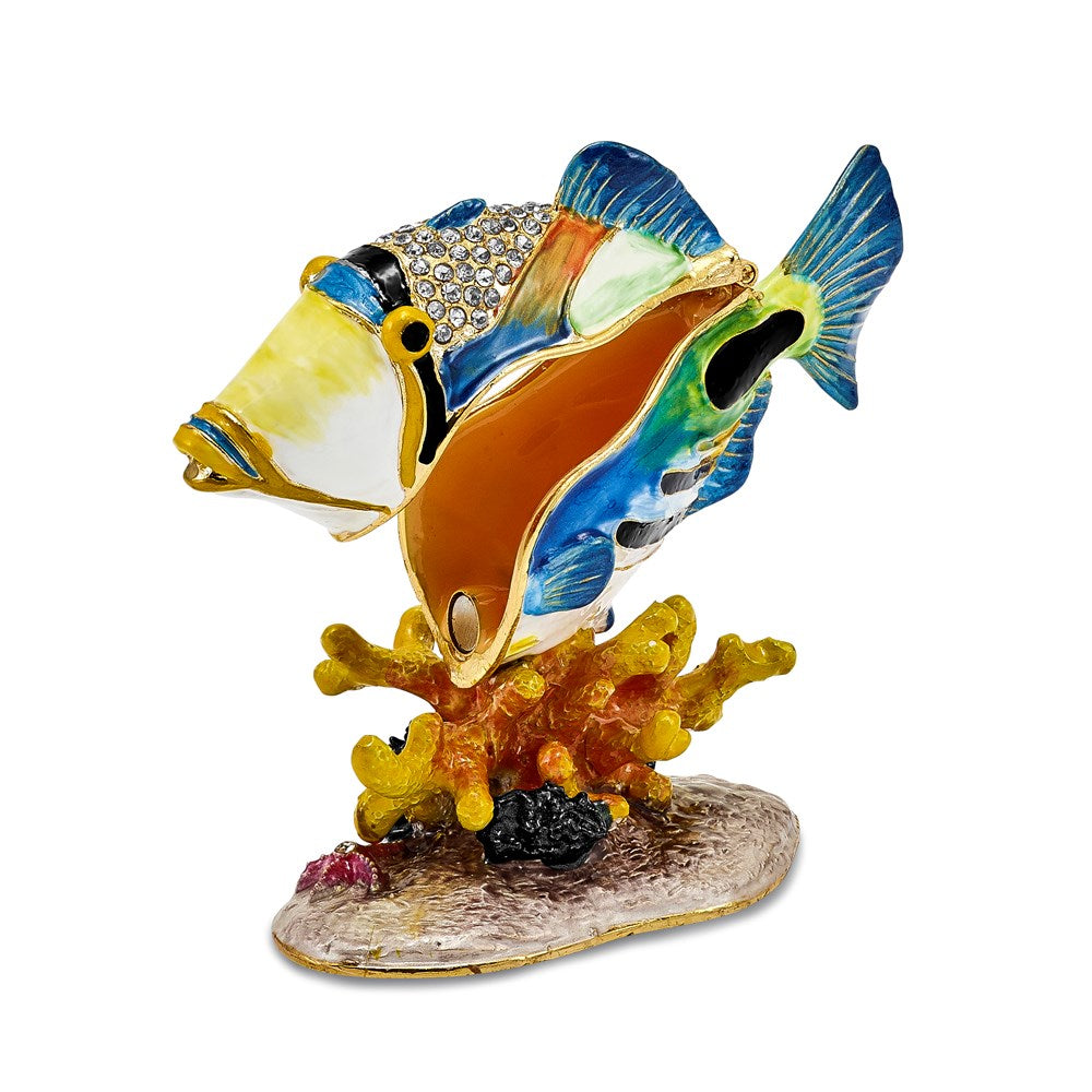 Jere Luxury Giftware, Bejeweled TRIGGER Humu Humu Fish Trinket Box with Matching Pendant Trinket Box & Keepsake Container Collectible Gift by Jere Luxury Giftware