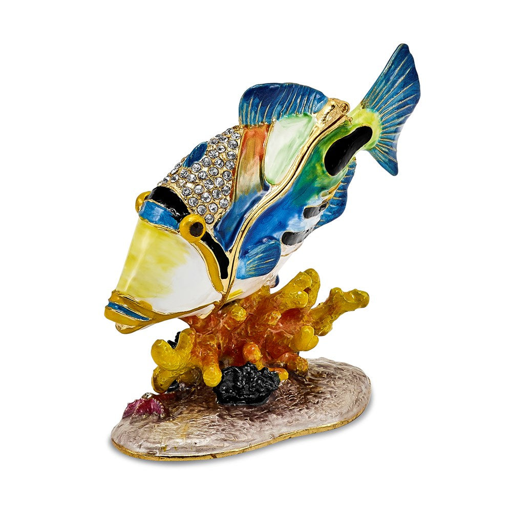 Jere Luxury Giftware, Bejeweled TRIGGER Humu Humu Fish Trinket Box with Matching Pendant Trinket Box & Keepsake Container Collectible Gift by Jere Luxury Giftware