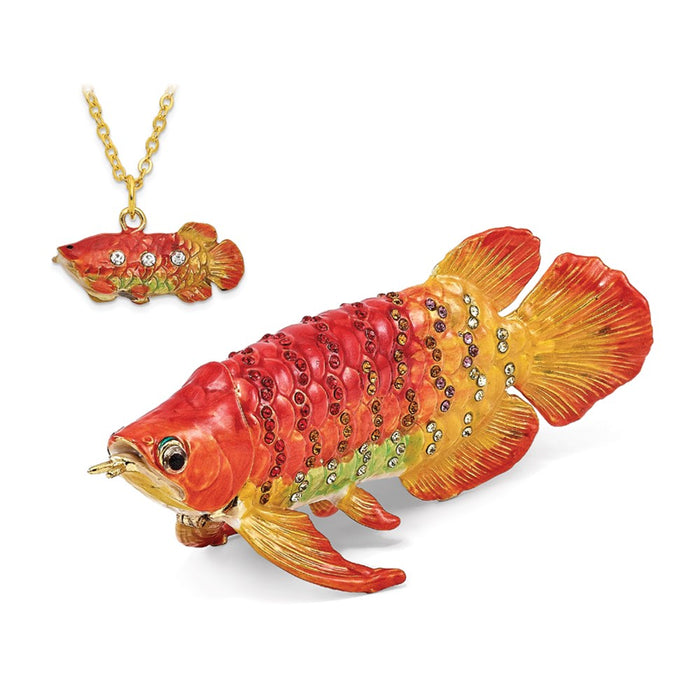 Jere Luxury Giftware, Bejeweled SUMO Koi Fish Trinket Box with Matching Pendant