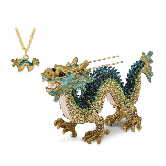 Jere Luxury Giftware, Bejeweled CHI Chinese Dragon Trinket Box with Matching Pendant