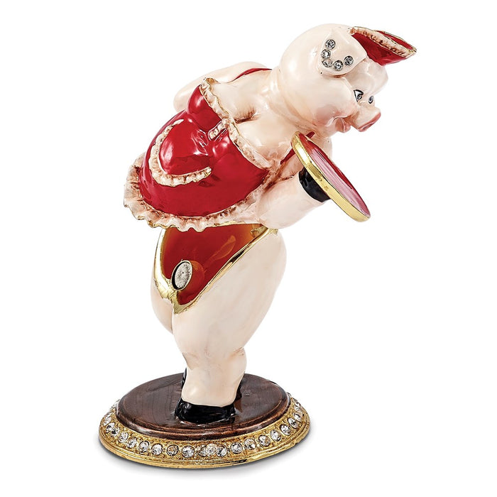 Jere Luxury Giftware, Bejeweled FANCY NANCY Waitress Pig Trinket Box with Matching Pendant