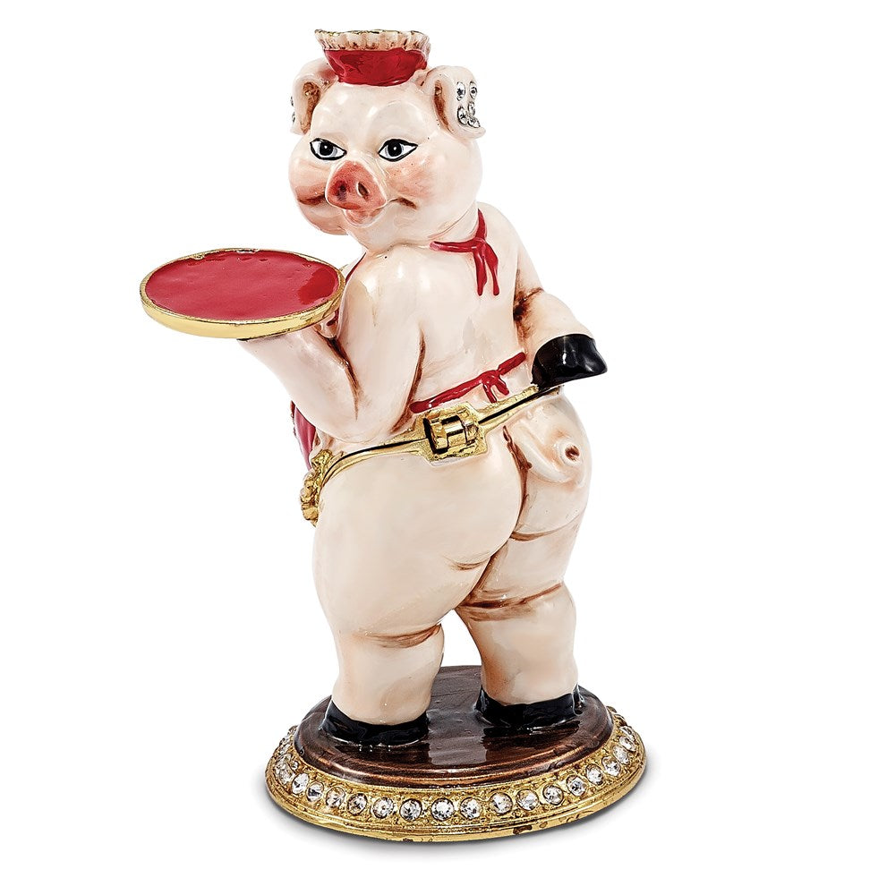 Jere Luxury Giftware, Bejeweled FANCY NANCY Waitress Pig Trinket Box with Matching Pendant Trinket Box & Keepsake Container Collectible Gift by Jere Luxury Giftware