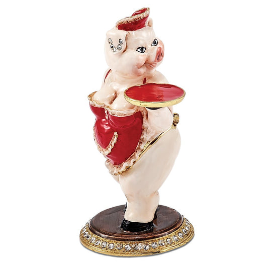 Jere Luxury Giftware, Bejeweled FANCY NANCY Waitress Pig Trinket Box with Matching Pendant Trinket Box & Keepsake Container Collectible Gift by Jere Luxury Giftware