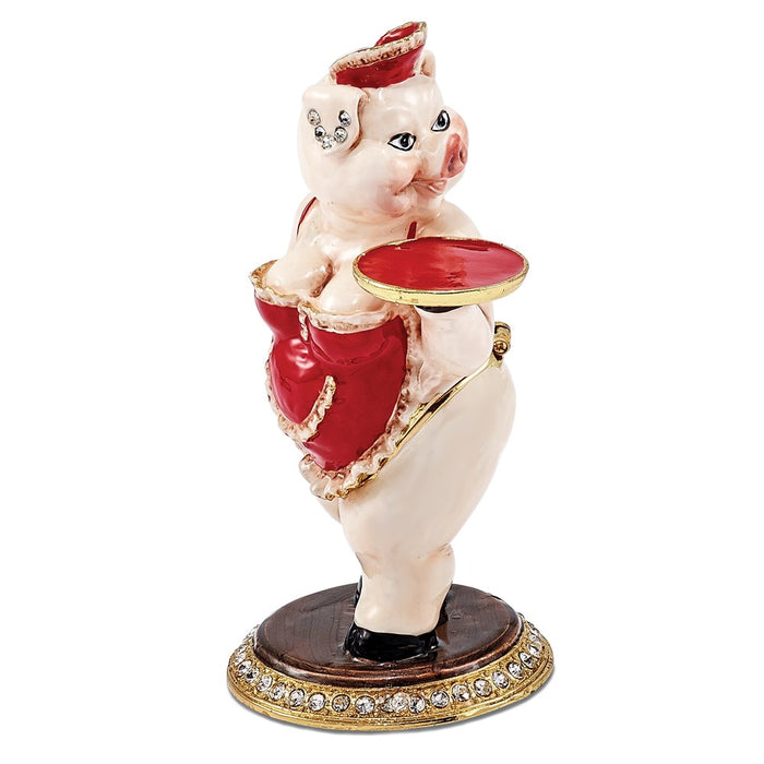 Jere Luxury Giftware, Bejeweled FANCY NANCY Waitress Pig Trinket Box with Matching Pendant