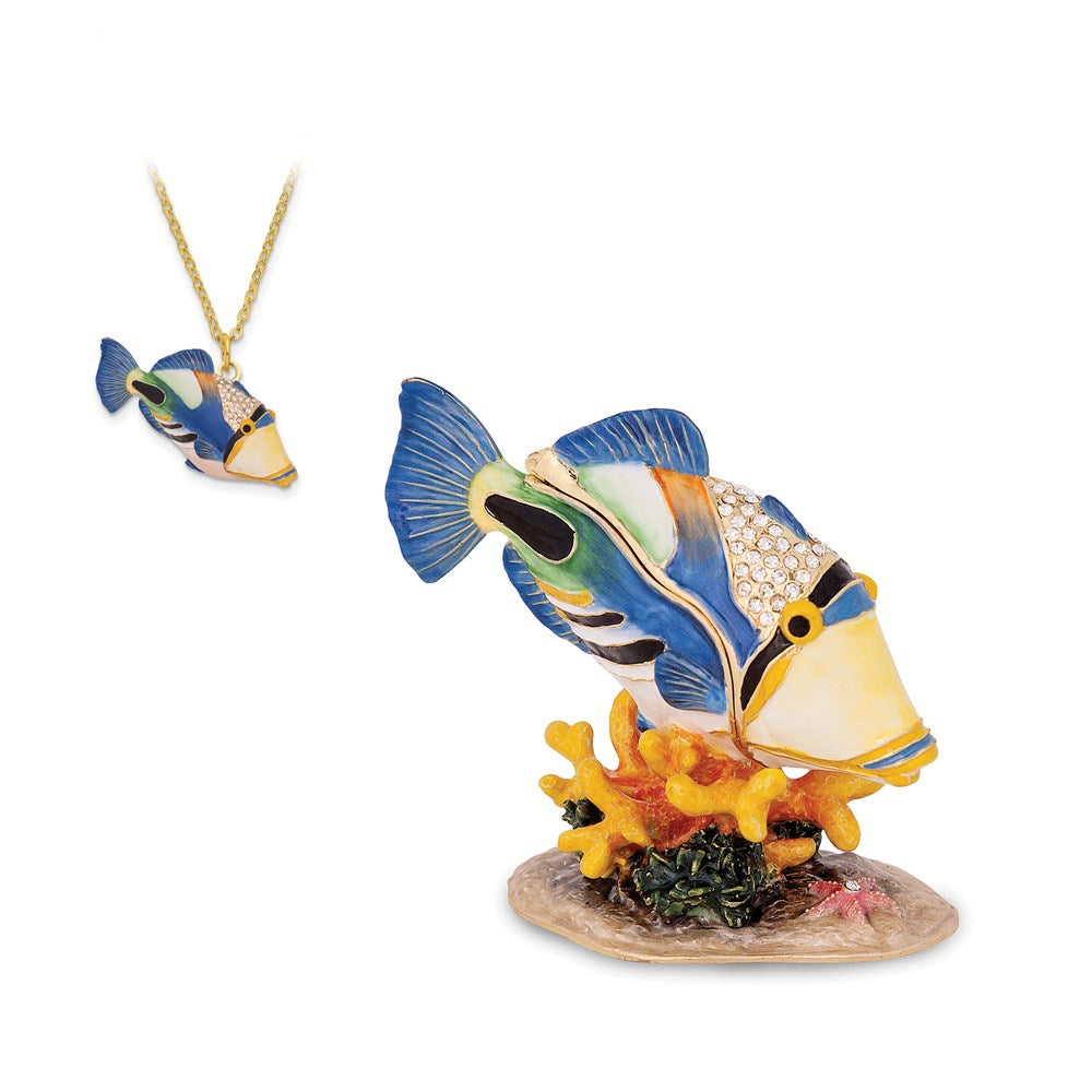 Jere Luxury Giftware, Bejeweled PICASSO Large Humu Humu Fish Trinket Box with Matching Pendant Trinket Box & Keepsake Container Collectible Gift by Jere Luxury Giftware