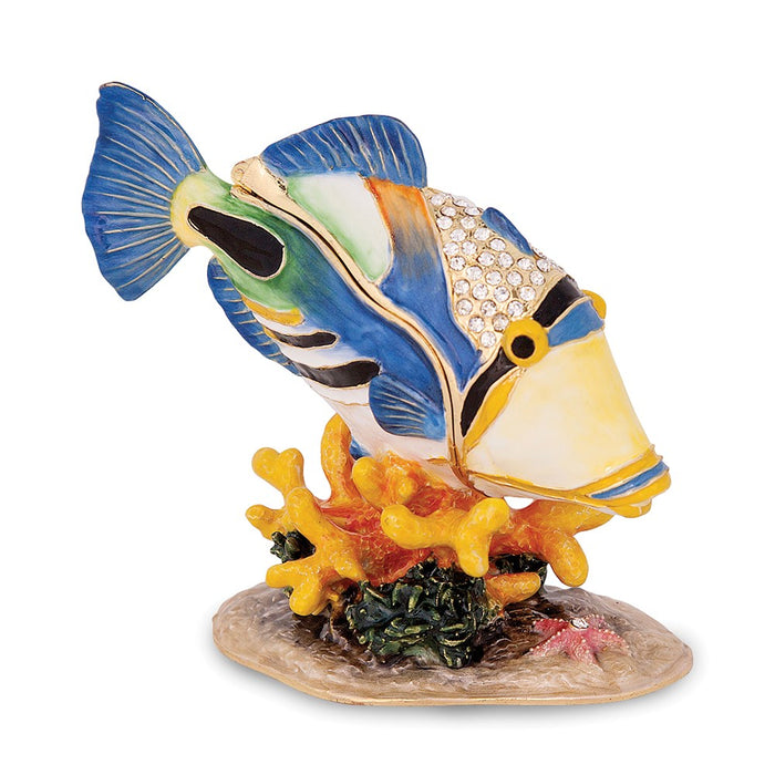 Jere Luxury Giftware, Bejeweled PICASSO Large Humu Humu Fish Trinket Box with Matching Pendant