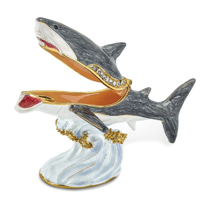 Jere Luxury Giftware, Bejeweled ACE Great White Shark Trinket Box with Matching Pendant