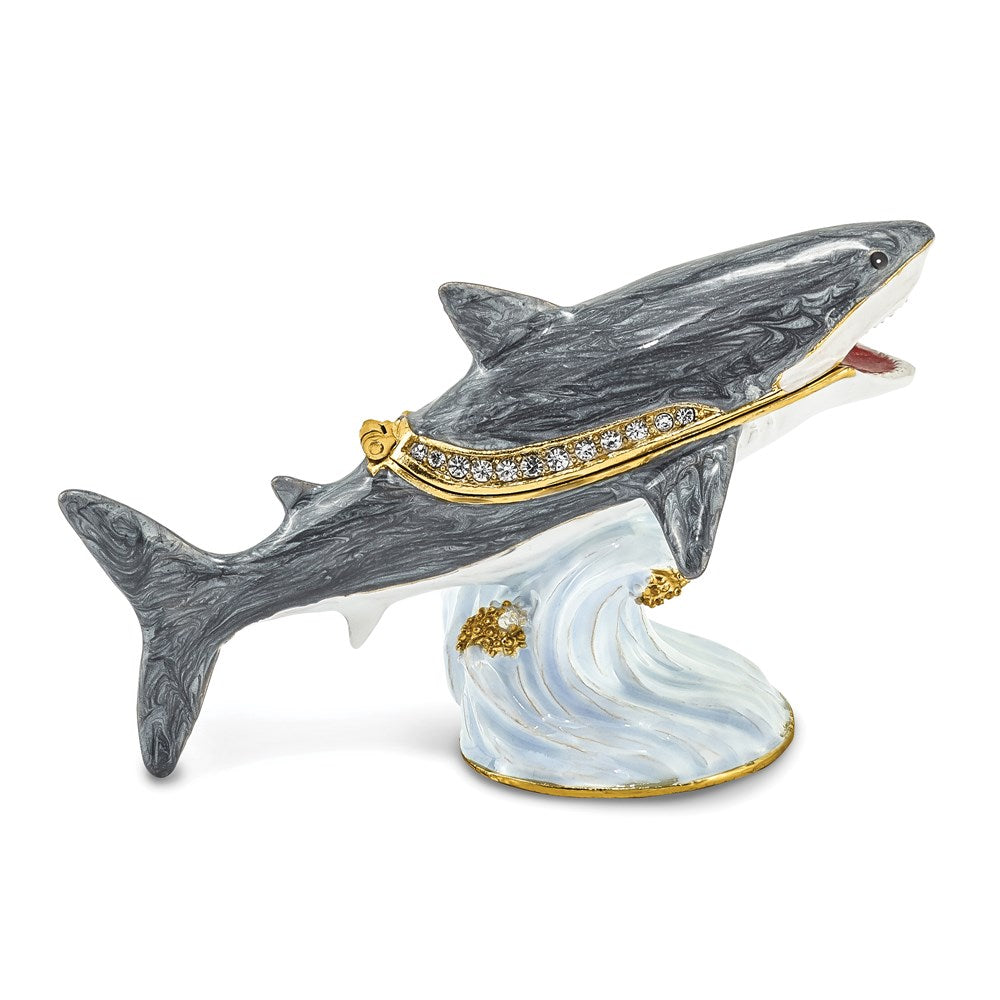 Jere Luxury Giftware, Bejeweled ACE Great White Shark Trinket Box with Matching Pendant Trinket Box & Keepsake Container Collectible Gift by Jere Luxury Giftware