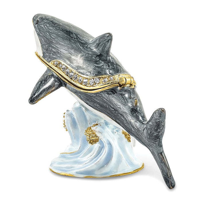 Jere Luxury Giftware, Bejeweled ACE Great White Shark Trinket Box with Matching Pendant