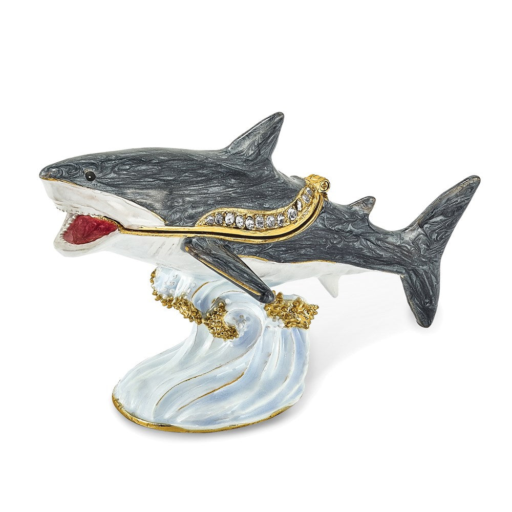 Jere Luxury Giftware, Bejeweled ACE Great White Shark Trinket Box with Matching Pendant Trinket Box & Keepsake Container Collectible Gift by Jere Luxury Giftware