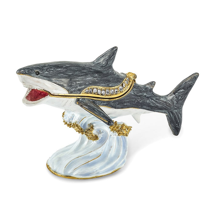Jere Luxury Giftware, Bejeweled ACE Great White Shark Trinket Box with Matching Pendant