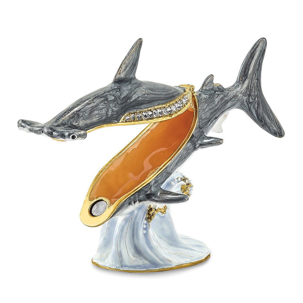 Jere Luxury Giftware, Bejeweled CLOBBER Hammerhead Shark Trinket Box with Matching Pendant Trinket Box & Keepsake Container Collectible Gift by Jere Luxury Giftware