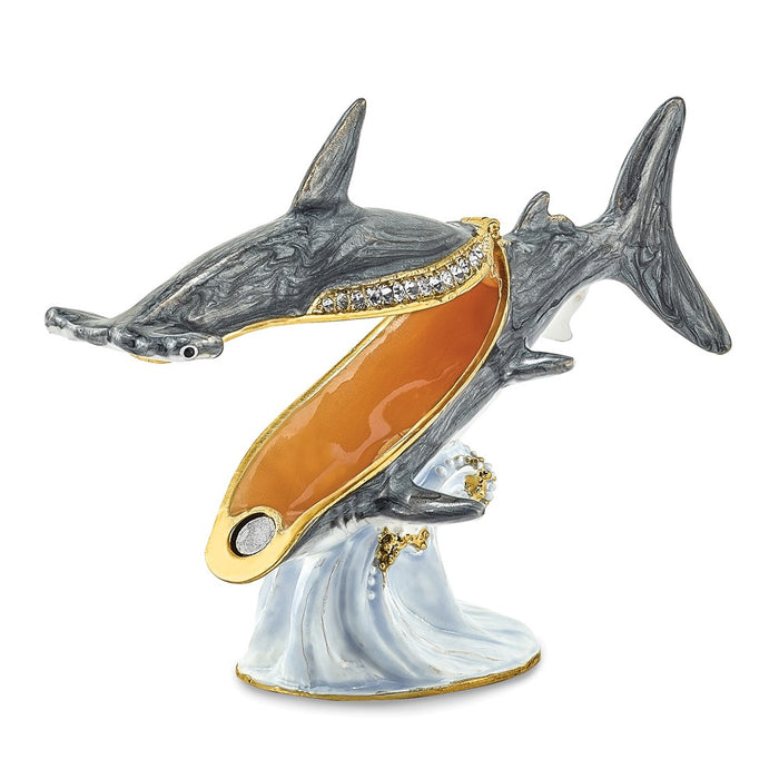 Jere Luxury Giftware, Bejeweled CLOBBER Hammerhead Shark Trinket Box with Matching Pendant
