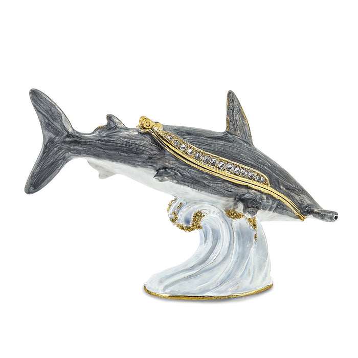 Jere Luxury Giftware, Bejeweled CLOBBER Hammerhead Shark Trinket Box with Matching Pendant