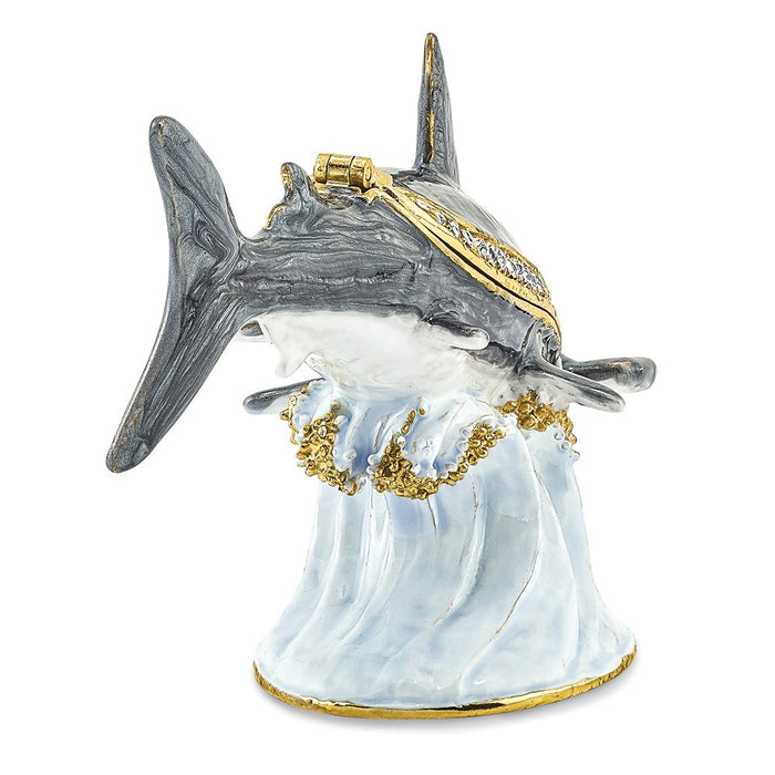 Jere Luxury Giftware, Bejeweled CLOBBER Hammerhead Shark Trinket Box with Matching Pendant