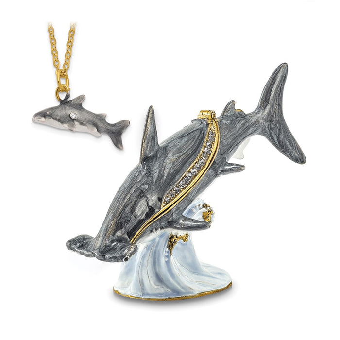 Jere Luxury Giftware, Bejeweled CLOBBER Hammerhead Shark Trinket Box with Matching Pendant
