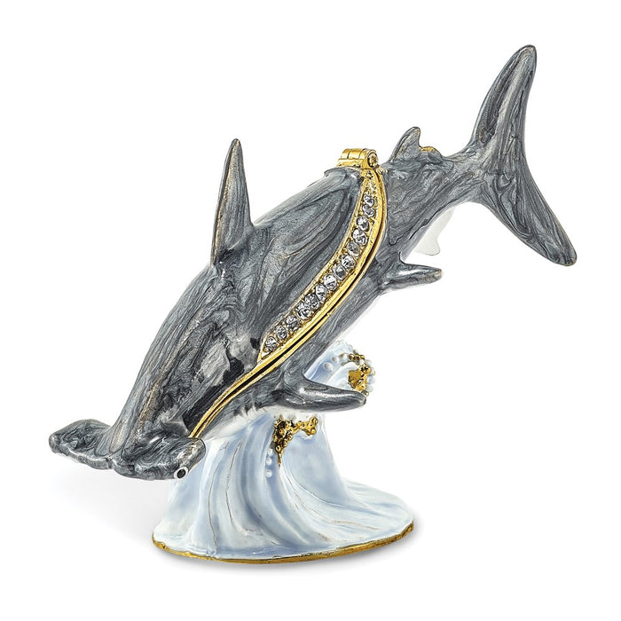 Jere Luxury Giftware, Bejeweled CLOBBER Hammerhead Shark Trinket Box with Matching Pendant