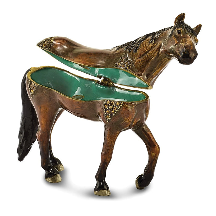 Jere Luxury Giftware, Bejeweled SPENCER Dark Bay Horse Trinket Box with Matching Pendant
