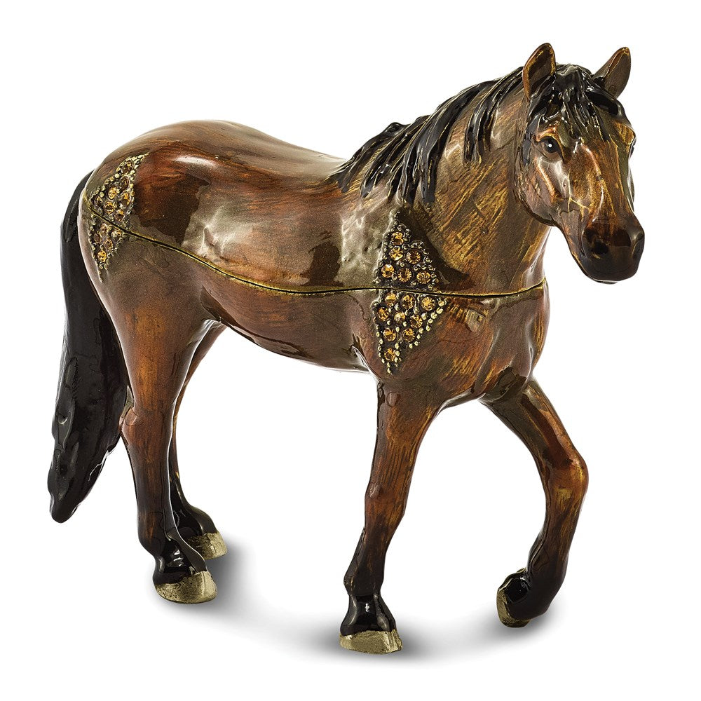 Jere Luxury Giftware, Bejeweled SPENCER Dark Bay Horse Trinket Box with Matching Pendant Trinket Box & Keepsake Container Collectible Gift by Jere Luxury Giftware