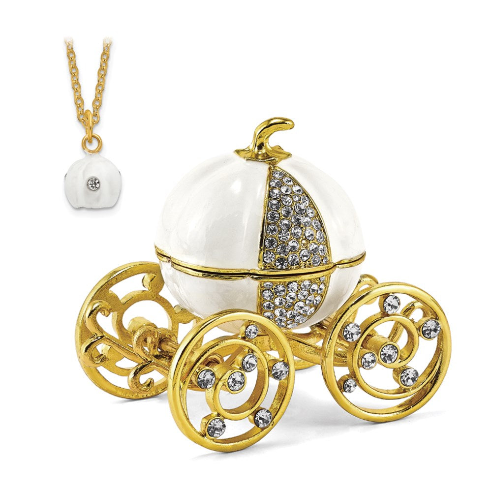 Jere Luxury Giftware, Bejeweled AFTER MIDNIGHT Pumpkin Coach Trinket Box with Matching Pendant Trinket Box & Keepsake Container Collectible Gift by Jere Luxury Giftware