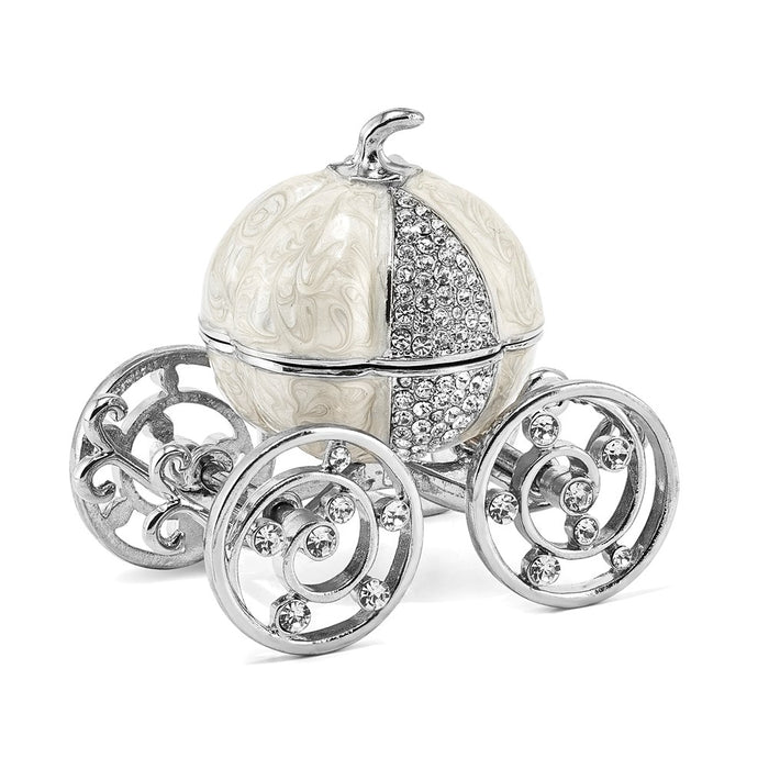 Jere Luxury Giftware, Bejeweled EVER AFTER Pumpkin Coach Trinket Box with Matching Pendant