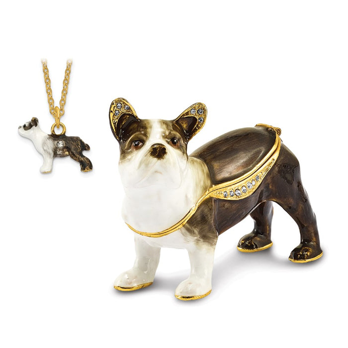 Jere Luxury Giftware, Bejeweled PIERRE French Bulldog Trinket Box with Matching Pendant