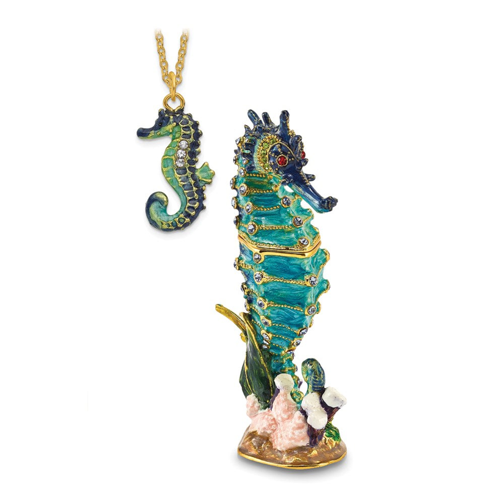Jere Luxury Giftware, Bejeweled SIMON Seahorse Trinket Box with Matching Pendant Trinket Box & Keepsake Container Collectible Gift by Jere Luxury Giftware