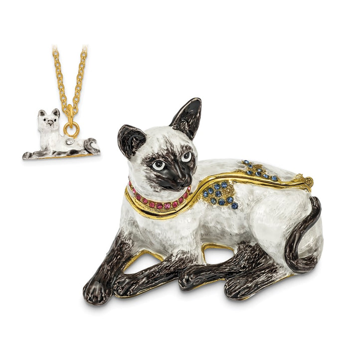 Jere Luxury Giftware, Bejeweled SOPHIE Siamese Cat Trinket Box with Matching Pendant
