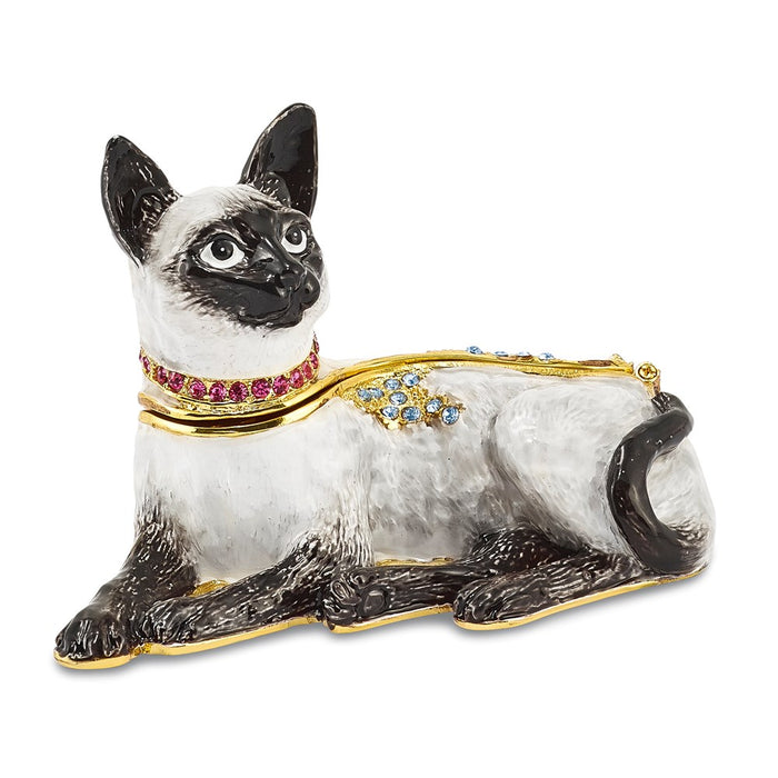 Jere Luxury Giftware, Bejeweled SOPHIE Siamese Cat Trinket Box with Matching Pendant