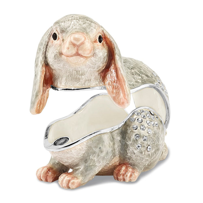 Jere Luxury Giftware, Bejeweled PHOEBE Floppy Ear Bunny Trinket Box with Matching Pendant