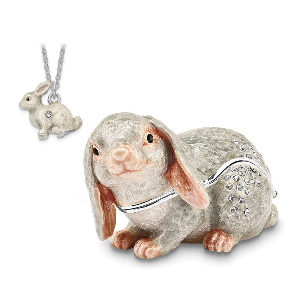 Jere Luxury Giftware, Bejeweled PHOEBE Floppy Ear Bunny Trinket Box with Matching Pendant Trinket Box & Keepsake Container Collectible Gift by Jere Luxury Giftware