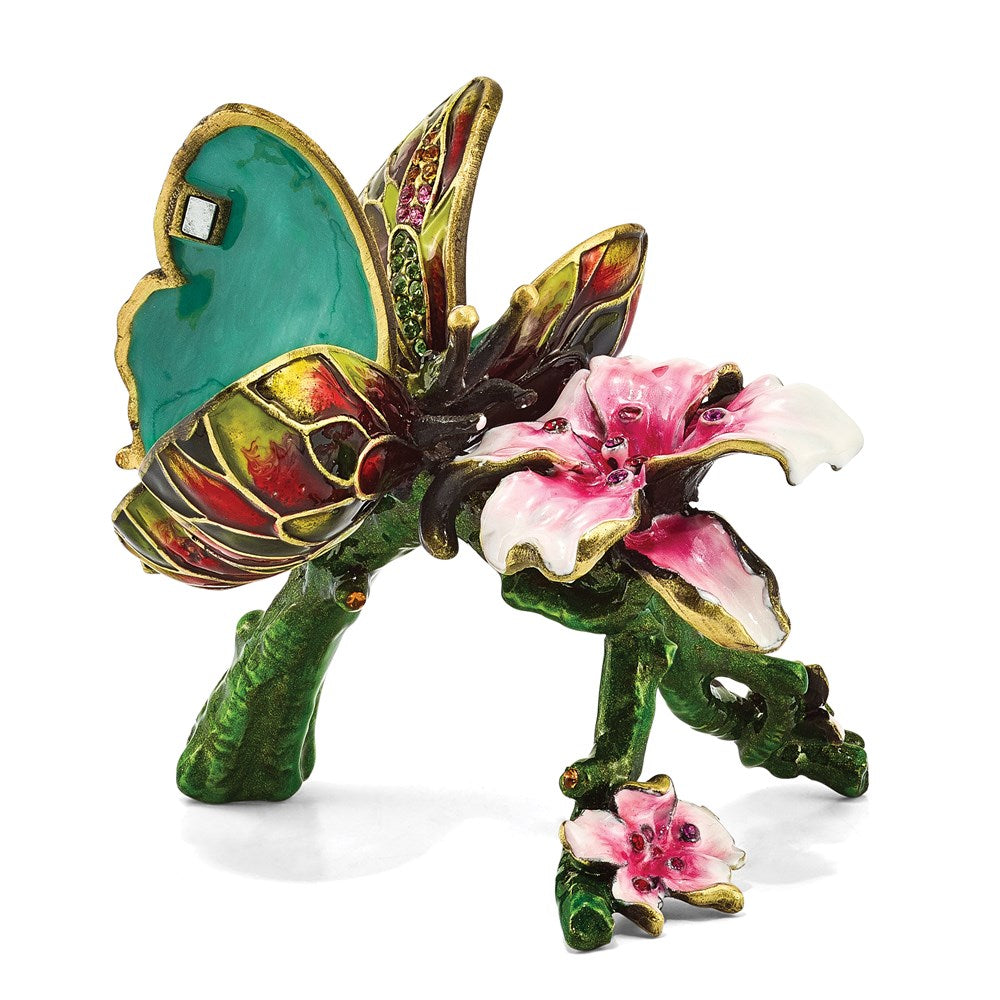 Jere Luxury Giftware, Bejeweled BELLA Butterfly & Pink Orchid Trinket Box with Matching Pendant Trinket Box & Keepsake Container Collectible Gift by Jere Luxury Giftware