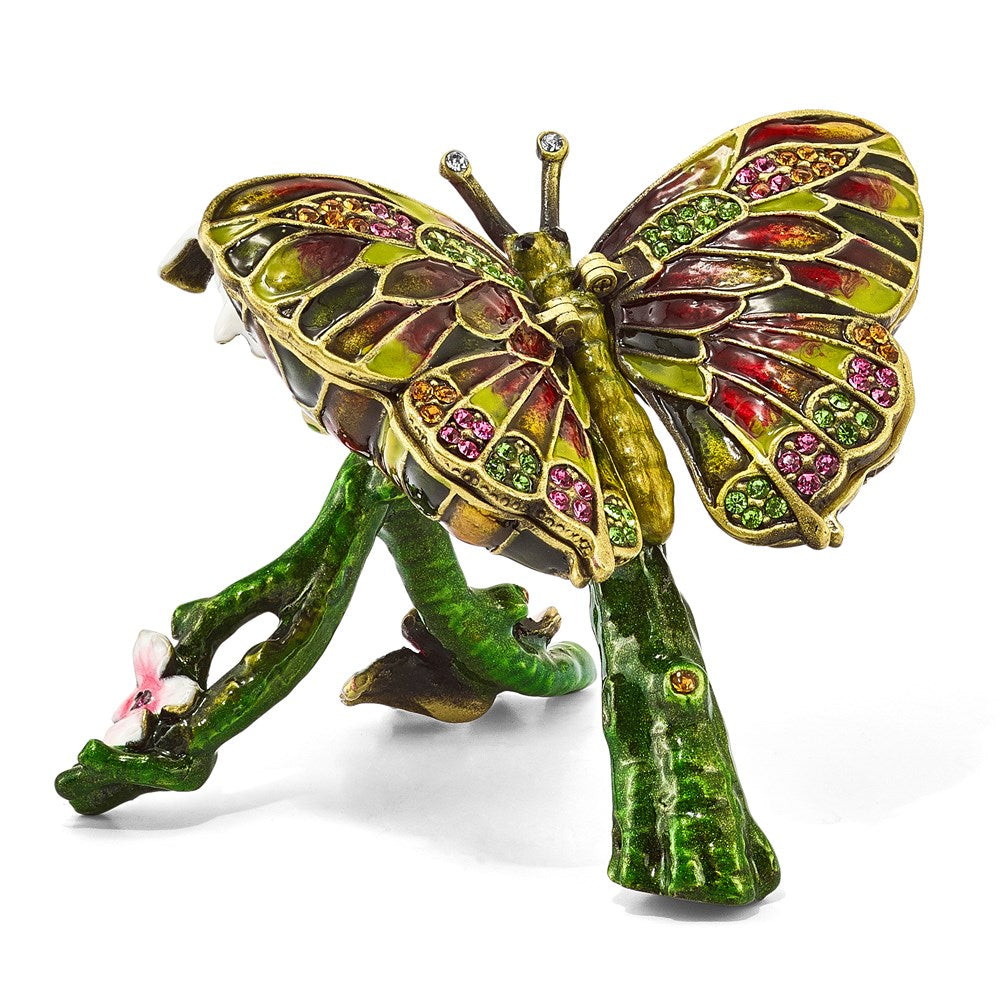 Jere Luxury Giftware, Bejeweled BELLA Butterfly & Pink Orchid Trinket Box with Matching Pendant Trinket Box & Keepsake Container Collectible Gift by Jere Luxury Giftware