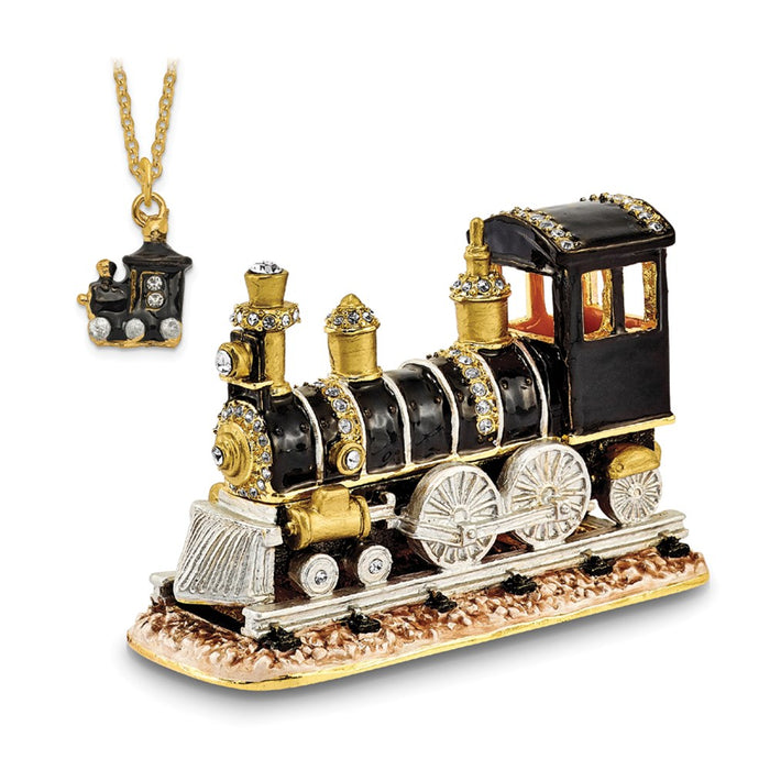 Jere Luxury Giftware, Bejeweled AXEL Steam Engine Trinket Box with Matching Pendant